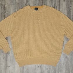 Jos. A. Bank Cable-knit Crewneck Sweater Gold Mustard Yellow Color Mens 2XL. 
