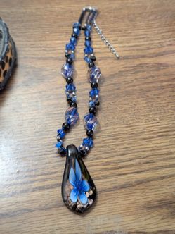 Blue flower glass pendant