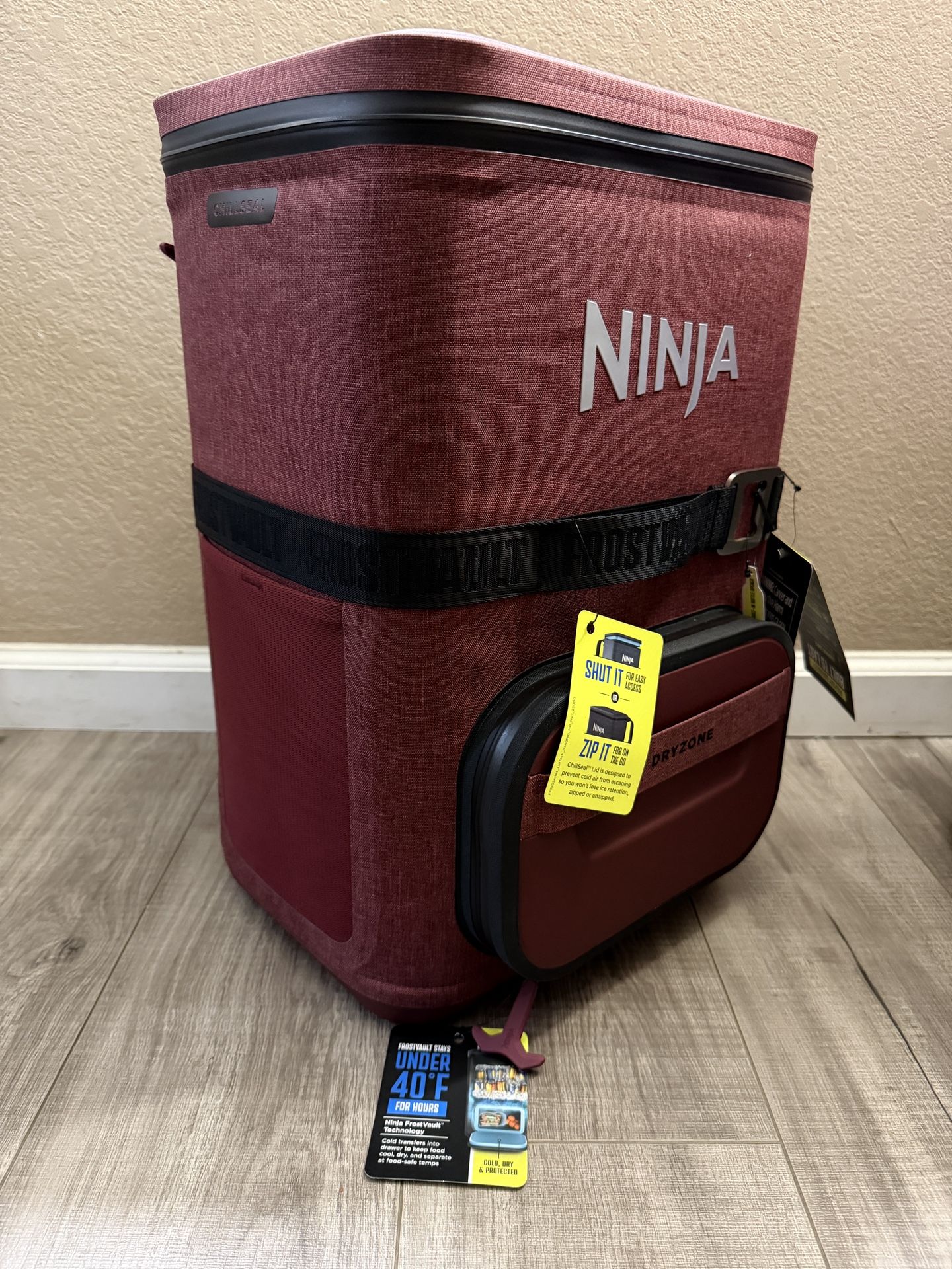 Ninja FrostVault Go 36-can Backpack Soft Cooler w Cold Dry Zone (Canyon Red)