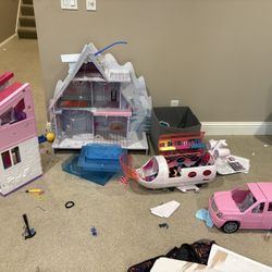 Dollhouse LOL Chalet , Helicopter ,  Camping Van , Barbie House And Accessories