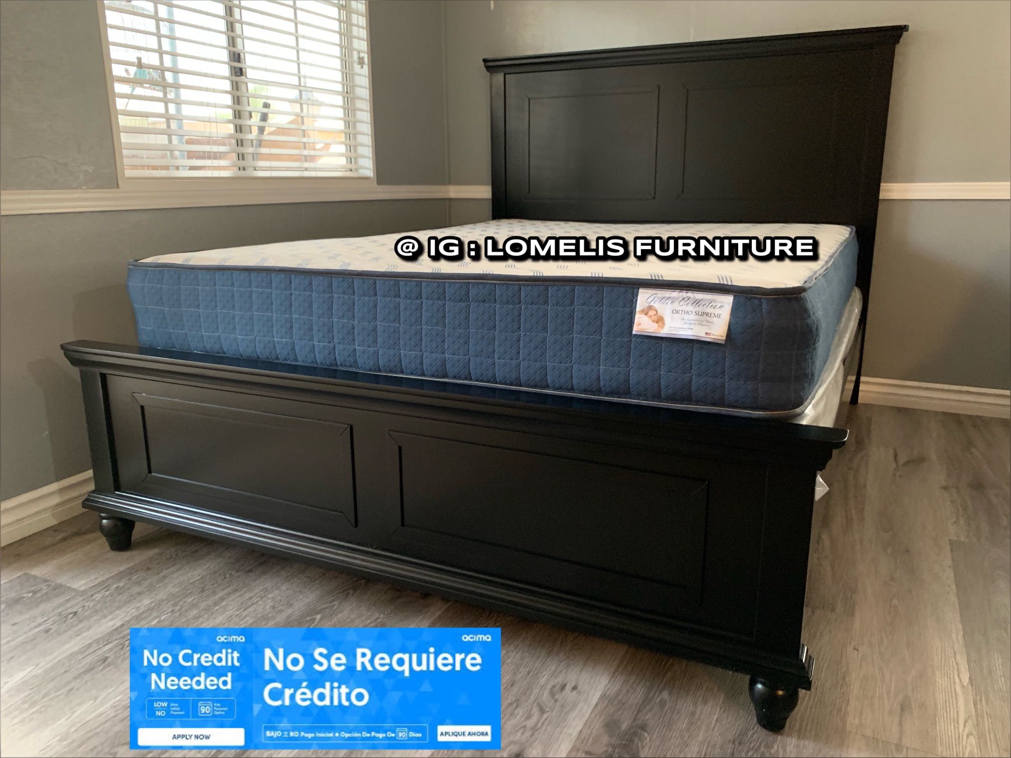 Cal King Black Alina Transitional Bed w. Ortho Mattress Included 