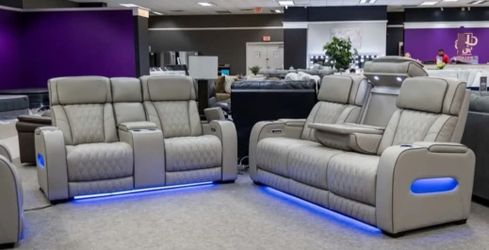 Brand New/ Gray Power Reclining Living Room Set, Sofa And Loveseat // Delivery Available 