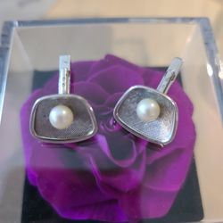 Vintage Sterling Silver Pearl  Cufflinks Mint Cond . 