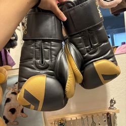 F-4 Gold Boxing Gloves With Yellow & Black Wraps 