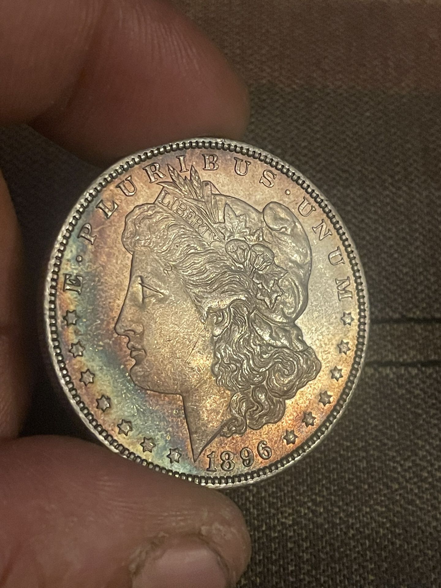 1896 P Naturally Rainbow Toned Morgan Silver Dollar Coin 
