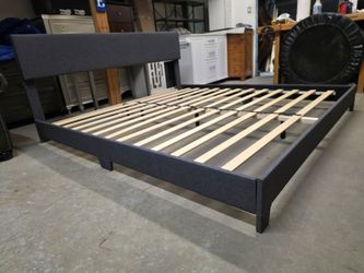 Modern Gray Upholstered King Size Platform Bed Frame