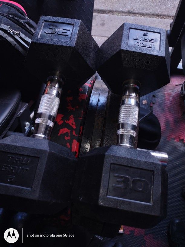 30lb Rubber Hex Dumbbells Pair Price FIRM