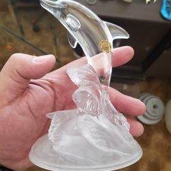 Crystal Glass Dolphin Figurine 6"