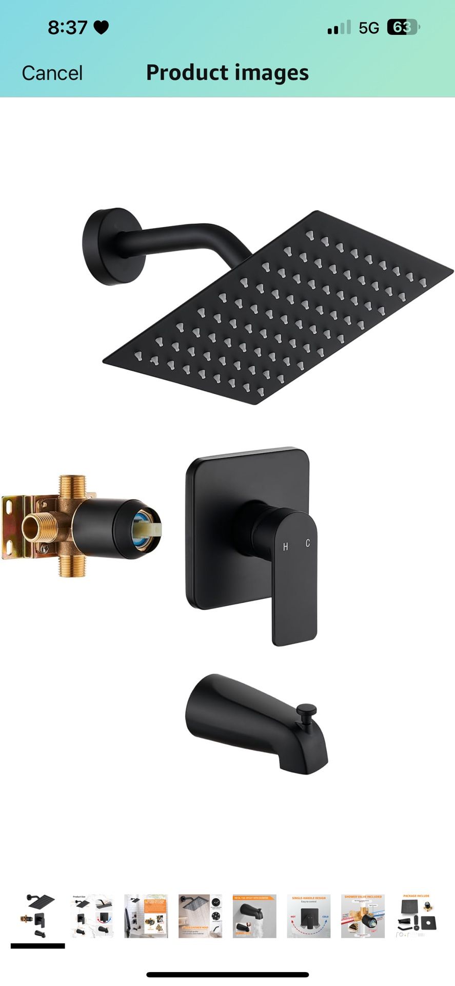 Black Tub Shower Faucet Set Complete with 8-Inch