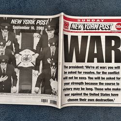 Vintage New York Post newspaper after the towers fell 9/16/01
