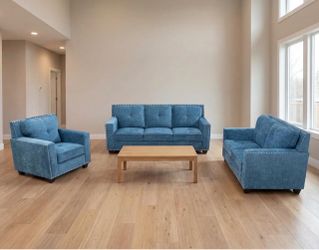 Brand new Blue chenille three piece couch set