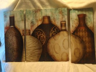 Decorative Vases Triptych Canvas Wall Art Set