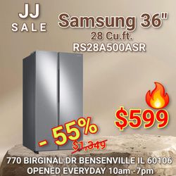 ❄️New Samsung 36" 28 cu.ft. Side-by-Side Smart Refrigerator with Large Capacity RS28A500ASR