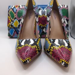 Glytz And Glam Multicolored Heels And Matching Clutch