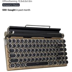 Adventurers Typewriter-Style Retro Mechanical Keyboard LED Backlight 83 Keys Bluetooth 5.0 Blue Axis Wood Color Panel Compatible with iOS/Android/Wind