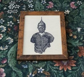Framed Medieval Print - Cuman Armor & Spiked Helmet Bust on Parchment (8x10)