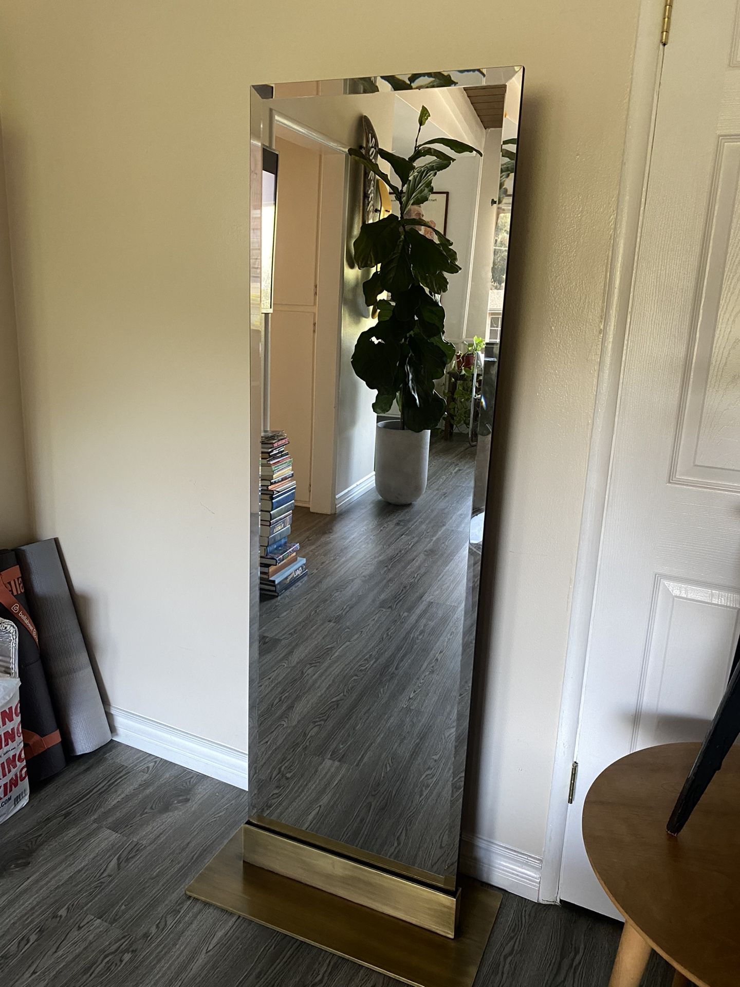 CB2 Palisade Brass Frameless Standing Floor Length Mirror