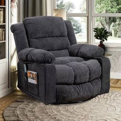 37.7" Wide Super Soft and Oversize Chenille Manual Swivel Rocker Heating Massage Recliner Chair with Cupholders for Living Room, Bedroom