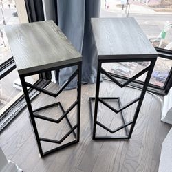 C-Side Tables (2) with Grey Wood Top and Black Metal Base