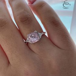 Brand new Sterling Silver 925 Engagement Ring With Pink Crushed Ice Simulated Diamond 