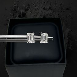 Emerald shape lab-grown diamond earrings in 14k white gold