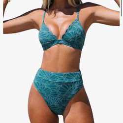 CUPSHE Bikini Set for Women Bathing Suit High Waisted Scalloped V Neck Two Pieces Swimsuit 300+ bought in past month