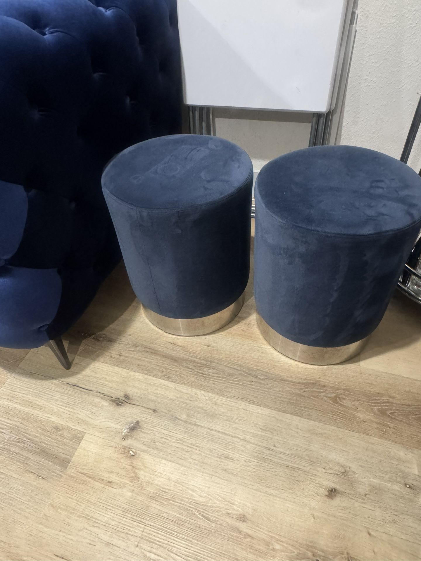 Blue Velvet Ottoman