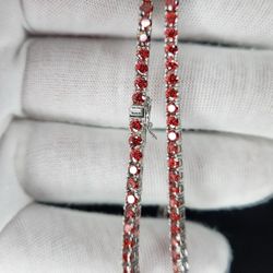 3mm 18-inch Rhodium Plated Silver Red Moissanite Tennis Chain 