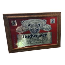 Vintage Framed Budweiser Beer Mirror Bar Sign