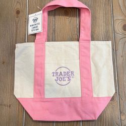 NWT Trader Joe's MINI Pastel Canvas Tote Bag In PInk