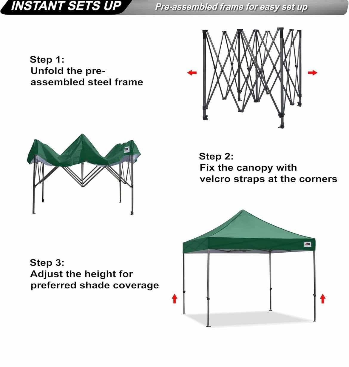 NEW-ABCCANOPY Outdoor Pop up Canopy Tent, 10x10 Instant Portable Canopy for Camping, Beach, Backyard