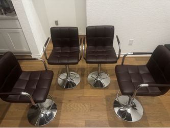 Yaheetech Bar Stools – Set of 4, Adjustable, Brown PU Leather, Chrome Base