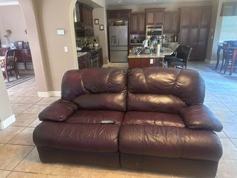 Dark Burgundy Leather Reclining Loveseat