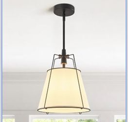 Modern Pendant Light Fixtures with 13" White Linen Fabric Shade,