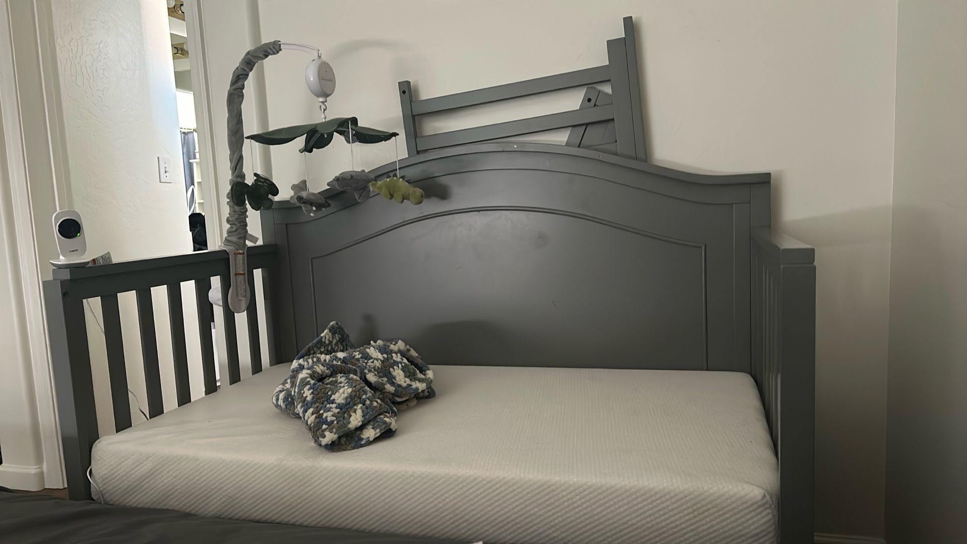 Grey Crib With Mattress
