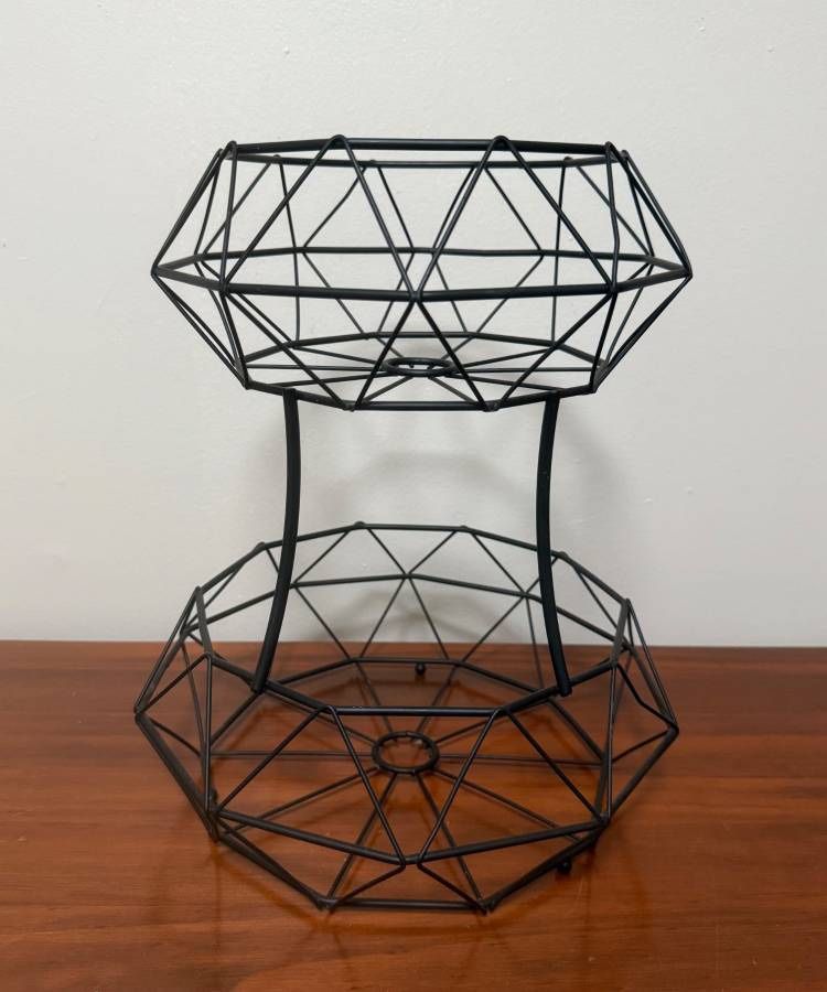 Wrought Iron 2 Tier Geometrical Fruit Basket Centerpiece Decor