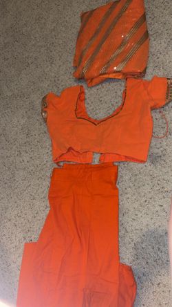 Orange Indian Lehenga Choli / Ghagra Choli 3-Piece Set.