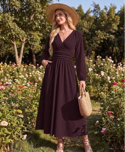 Burgundy Long Sleeve Midi Dress NEW
