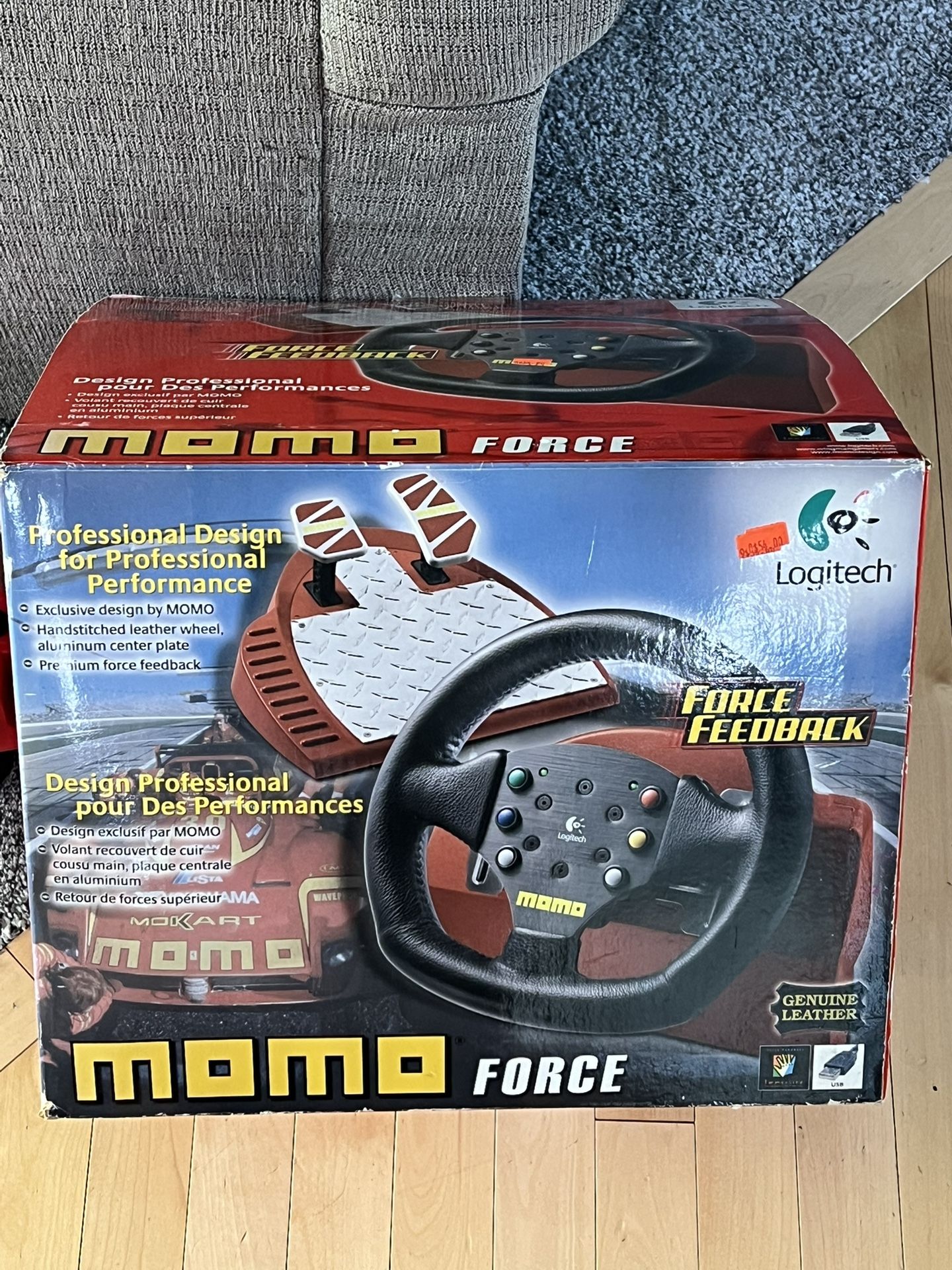 Logitech Momo Force Force Feedback racing wheel & foot pedals. Leather wheel. Tested, works