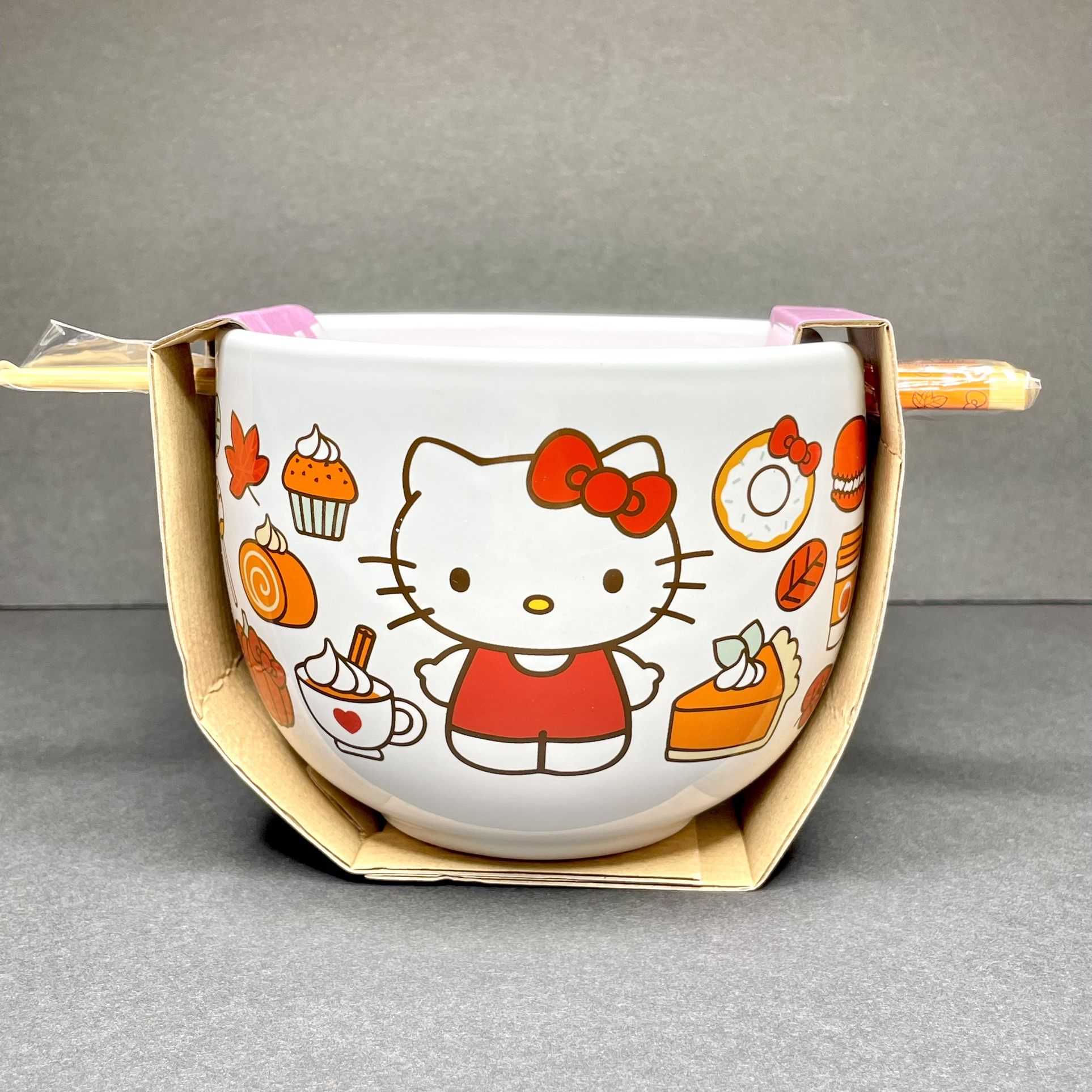 Hello Kitty Pumpkin Spice Ceramic Bowl with Chopsticks