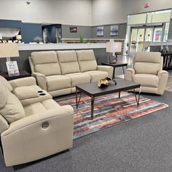 Genuine Leather Power Electric Reclining Sofa And Loveseat Set 🌟 Take Home Pay Later 