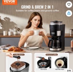 VEVOR Coffee Maker with Grinder – Grind & Brew 2-in-1, 10 Cup, 3 Brew Strengths – Brand New