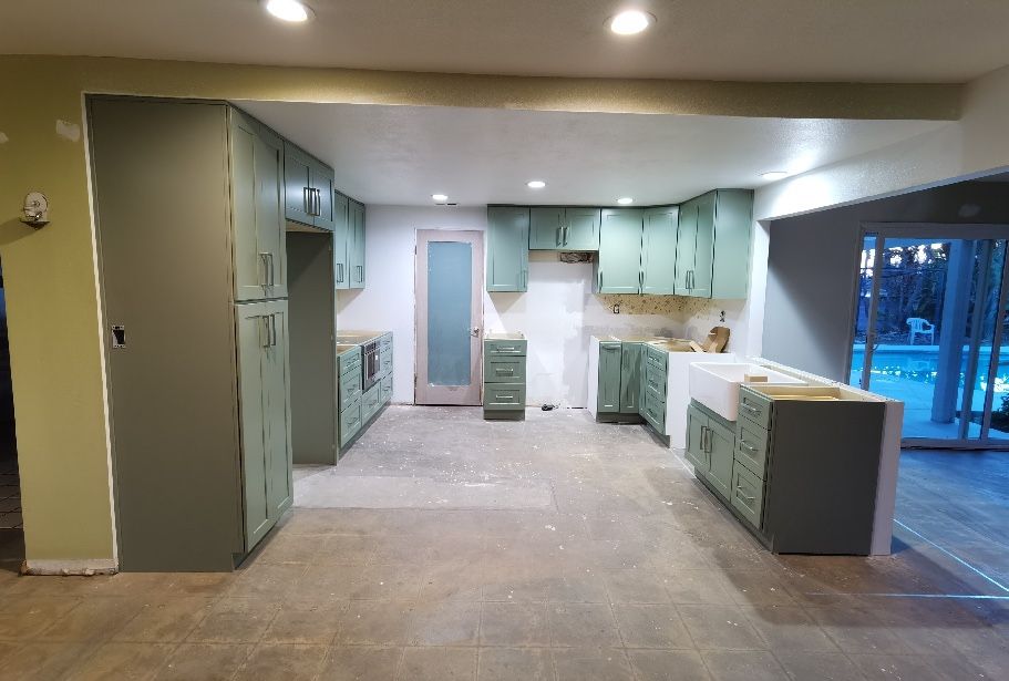 Brand New Green Shaker Cabinets W/Quartz Countertops (10 X 10 Kitchen)