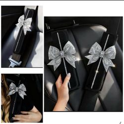 Sparkly 2pcs Bow Seatbelt Covers Bling