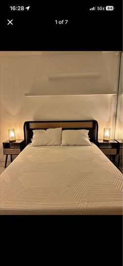 Queen Bed Frame with Rattan Headboard