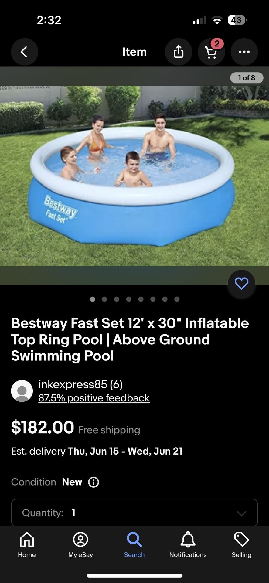 Bestway Fast Set 12ft X 30in Round Inflatable Pool Set