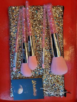 5 pcs glitter makeup brush set with travel pouch
