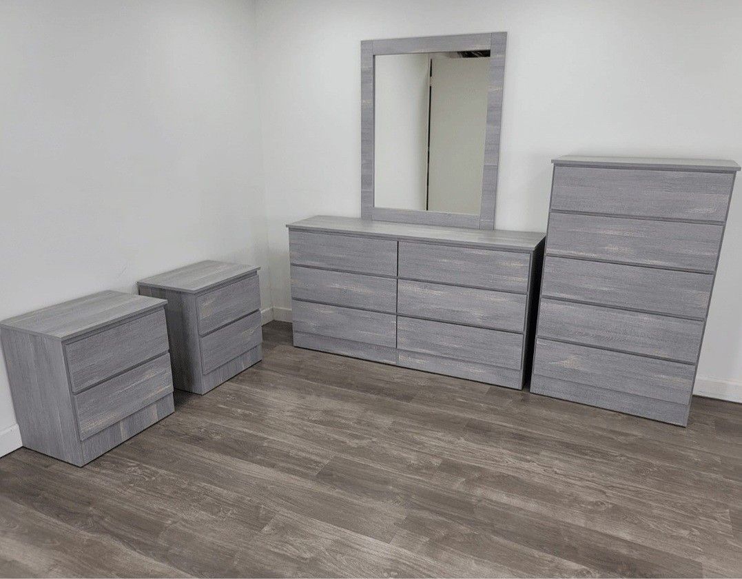 Dresser With Mirror, Chest And Two Nightstands 🌌 Comoda Con Espejo, Gavetero Y Dos Mesitas De Noche 🌌