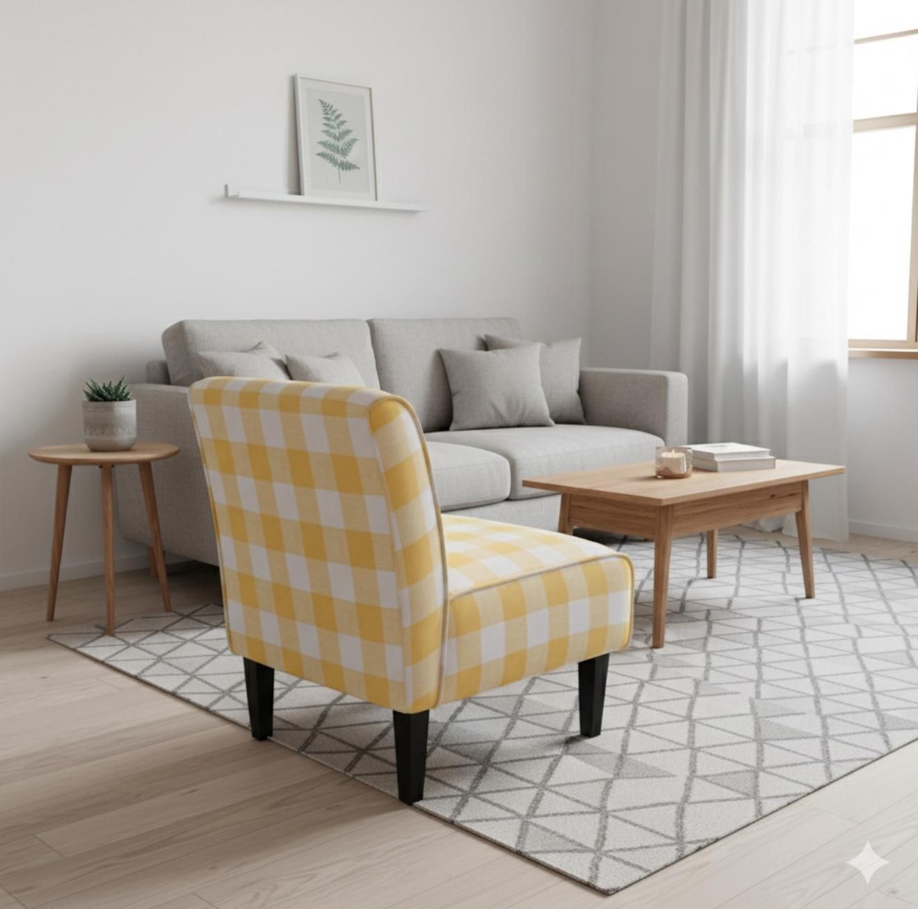 Yellow and white checkered accent chair