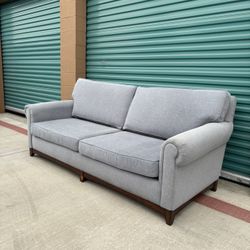 Transitional Roll Arm Gray Sofa w/ Walnut Finish Legs •FREE DELIVERY•